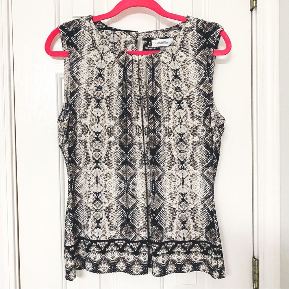 CALVIN KLEIN • Black + White Snakeskin Print Tank Top